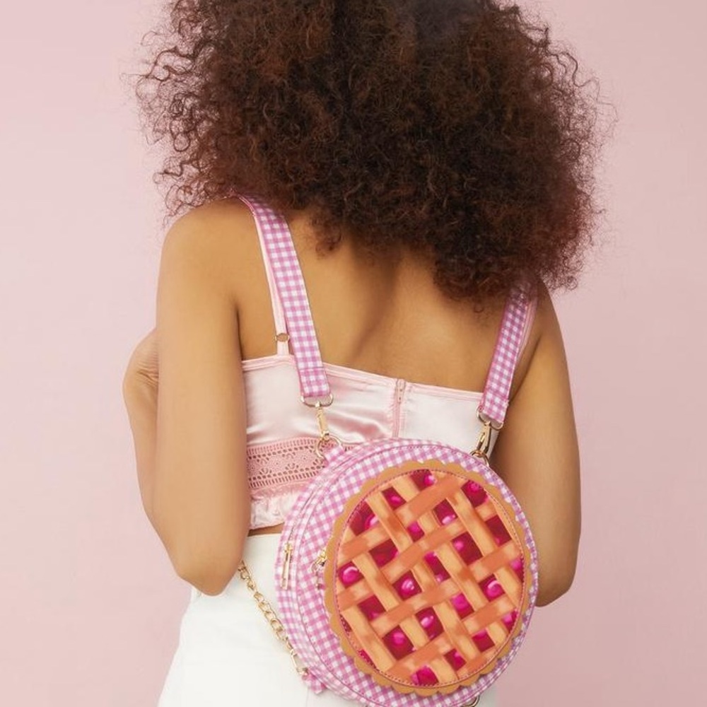 Pie style bag Pink and Tan Pie-Shaped Backpack